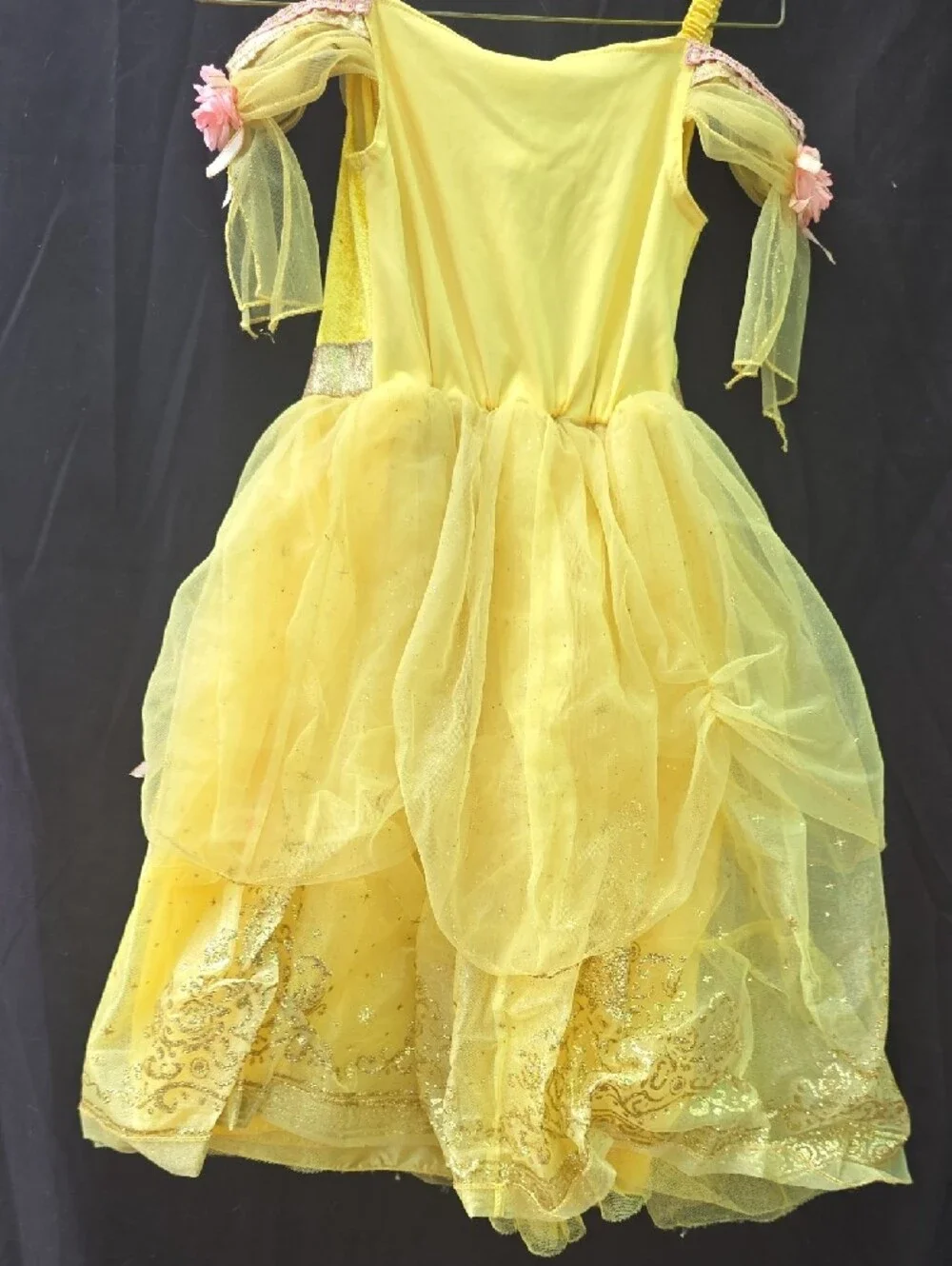 Disney Princess Belle Ball Gown Costume with Pink Floral Accents.